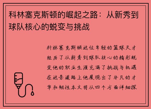 科林塞克斯顿的崛起之路：从新秀到球队核心的蜕变与挑战